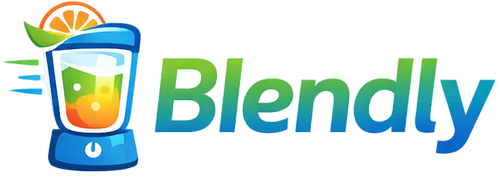 Blendly logo with a blender and juice on a white background